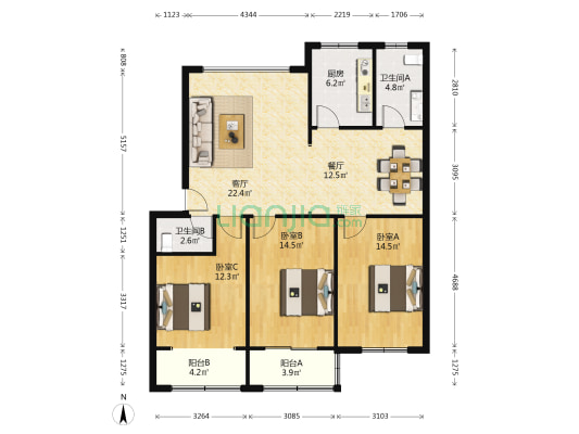 广武路60号 3室2厅2卫 119平方