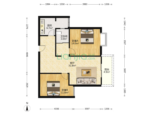 泰安馨苑 2室1厅1卫 95平方