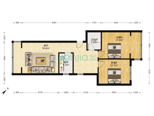 小康人家 2室1厅1卫 87平方