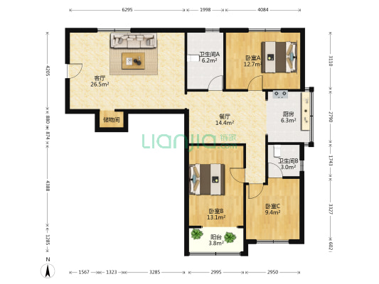 云福大厦 3室2厅2卫 137平方