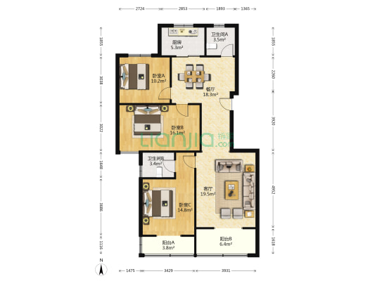 怡臻花园 3室2厅2卫 123平方