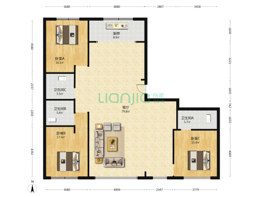 栖凤里晟榕公寓 3室1厅3卫 227平方