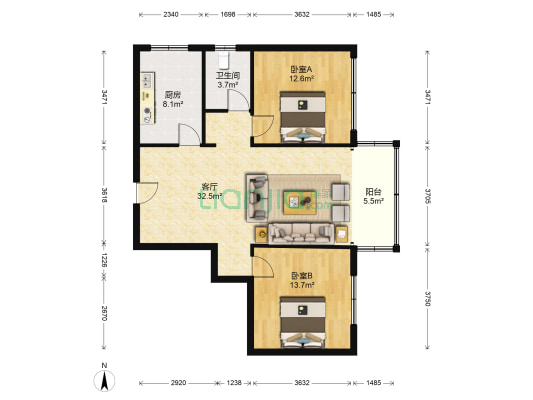 涌金花园 2室1厅1卫 93平方