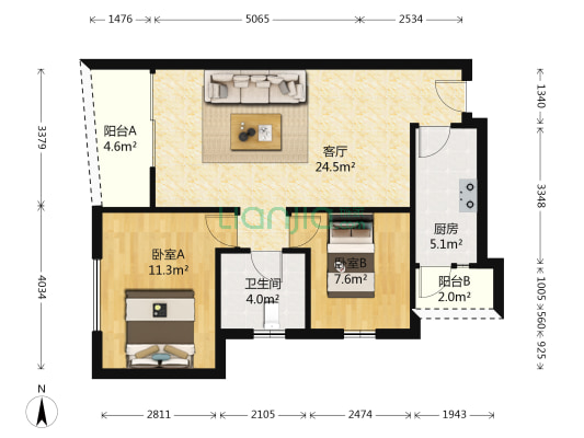 霞晖花园 2室1厅1卫 80平方