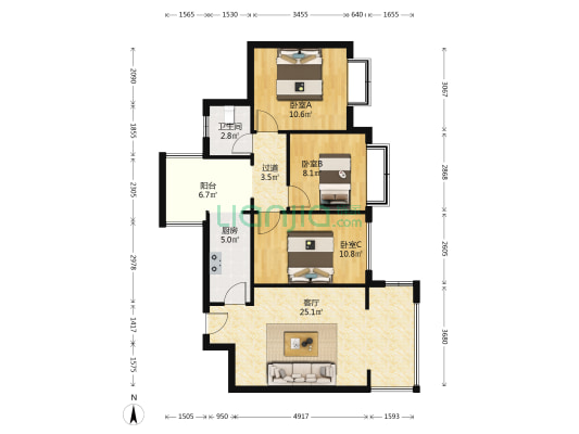 柠檬城 3室1厅1卫 91平方