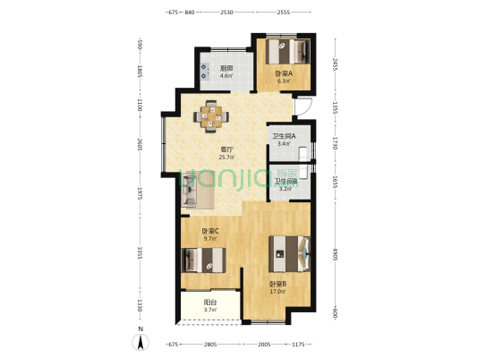 德润华庭 3室1厅2卫 96平方