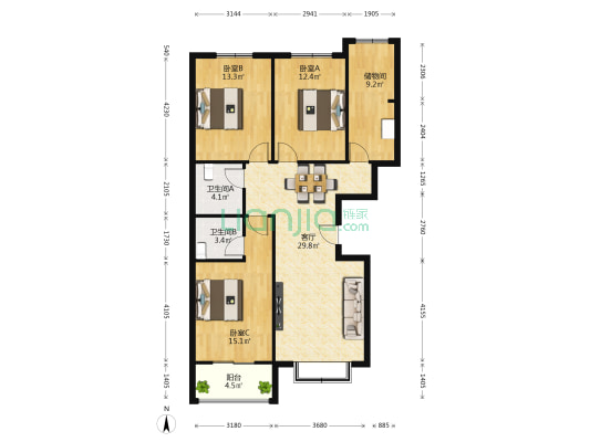 御泉湾 3室1厅2卫 120平方