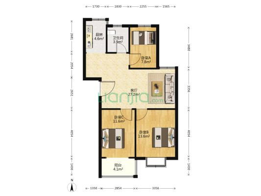 清荷家苑 3室1厅1卫 92平方