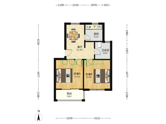 鹭岛华庭西苑 2室1厅1卫 59平方