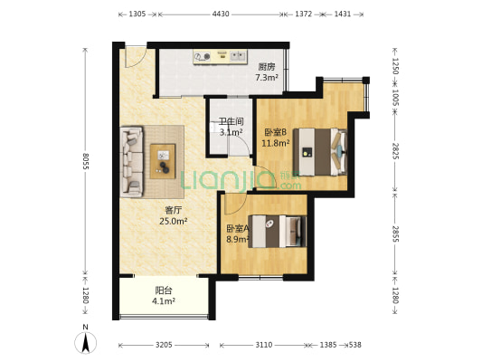 丽华苑 2室1厅1卫 83平方
