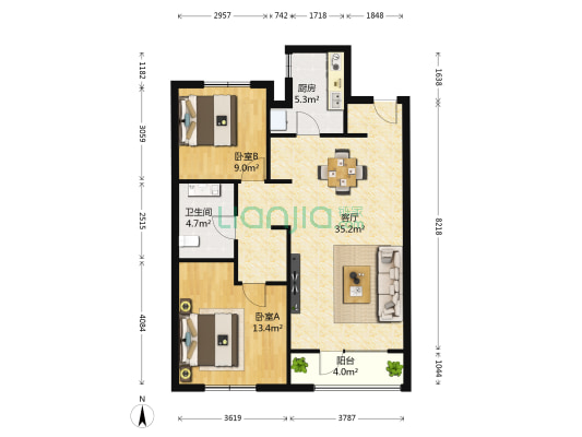 万科明天广场 2室1厅1卫 97平方