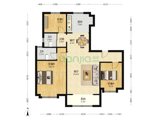 碧桂园雍华府 3室2厅2卫 131平方
