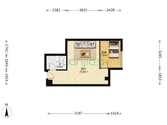 阳光100上东国际 1室1厅1卫 51平方