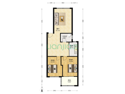 商业储运公司宿舍 2室1厅1卫 85平方