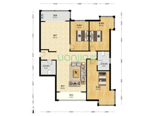 金竹花园，精装修3居，空中花园，满二-户型图