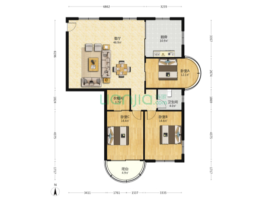 新村大楼 3室1厅1卫 132平方