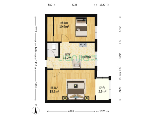 北岗子街 2室1厅1卫 50平方