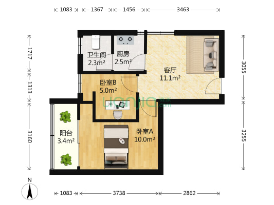 金帼大厦 2室1厅1卫 53平方