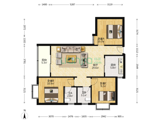 金恒雅居业主住家精装修三房出售-户型图