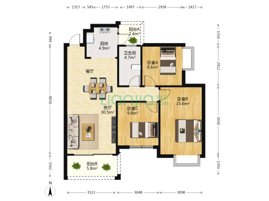建工城(建工城8地块) 3室1厅1卫 106平方