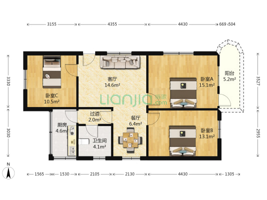 飞龙二区 3室2厅1卫 85平方