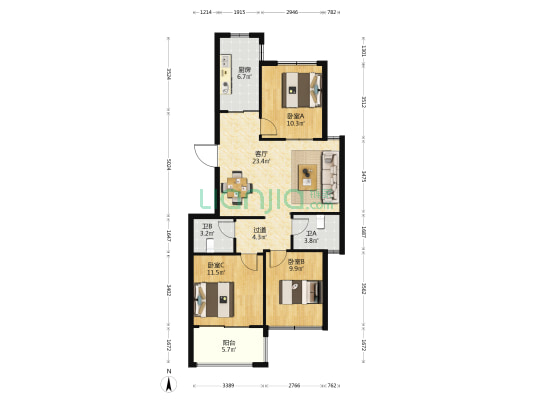 坤大玉龙湾 3室1厅2卫 83平方