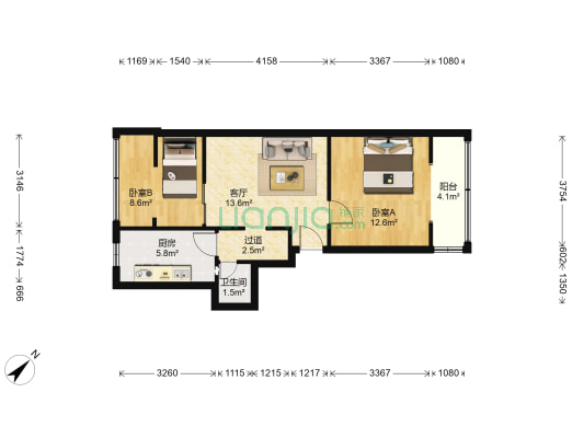 兴蓉街2号 2室1厅1卫 58平方