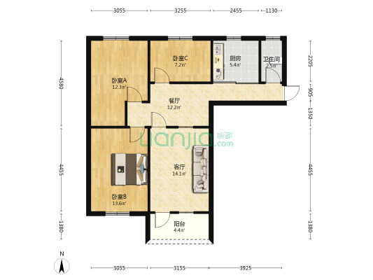 三祖寺35号 3室2厅1卫 84平方
