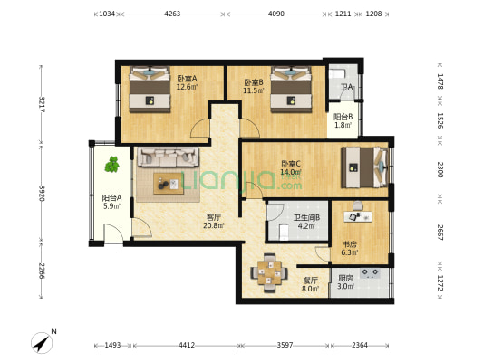 书院街7号大院 4室2厅2卫 82平方
