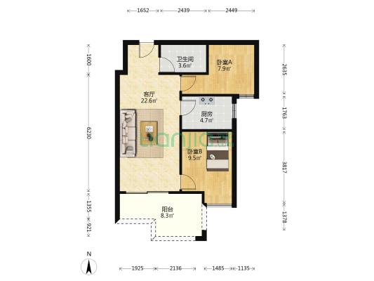 湾湖公馆 2室1厅1卫 67平方