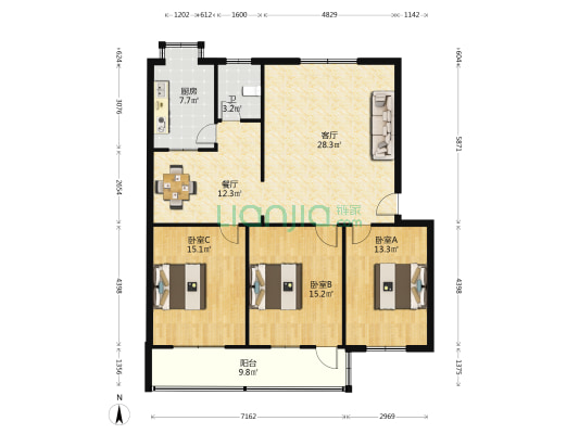省政府移民办家属院 3室2厅1卫 117平方