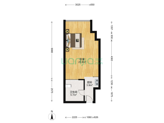 银泰城C座 1室0厅1卫 53平方