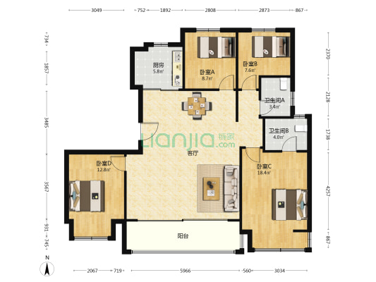 上瑞阁南区 4室1厅2卫 148平方