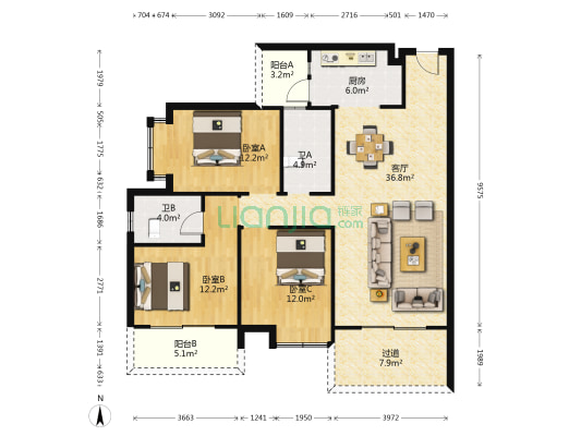御锦坊 3室1厅2卫 120平方