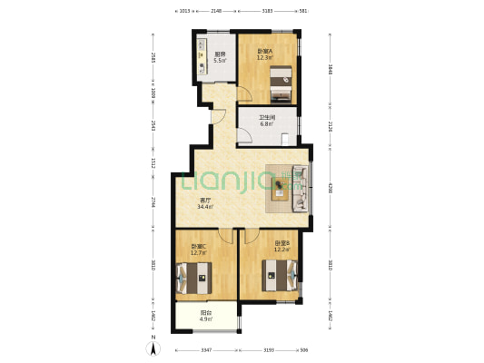 翠庭佳苑 3室1厅1卫 117平方