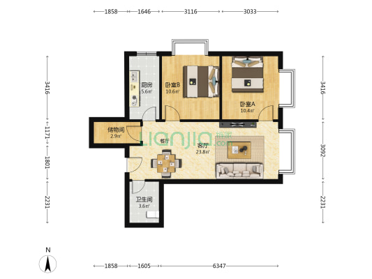  2室1厅1卫 87平方