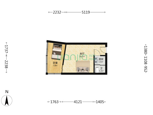 华亿大厦 1室1厅1卫 35平方