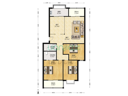 双威温馨花园 3室2厅2卫 137平方