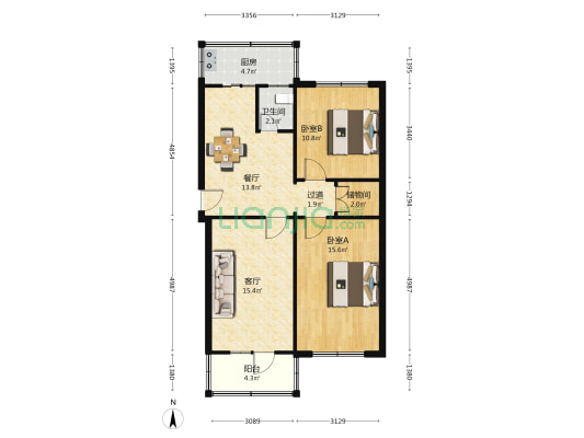 矿山四处家属院 2室2厅1卫 84平方