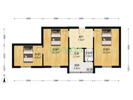 迎泽区委小区 3室1厅1卫 64平方