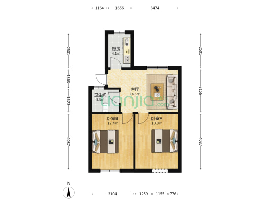 毛纺二村 2室1厅1卫 64平方