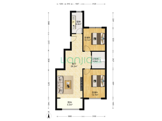 丽泽花园 2室1厅1卫 94平方