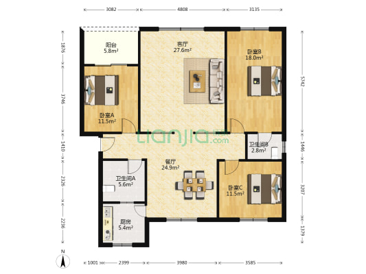 顺丰路195号 3室2厅2卫 131平方