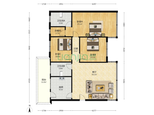 万福楼 3室1厅2卫 139平方