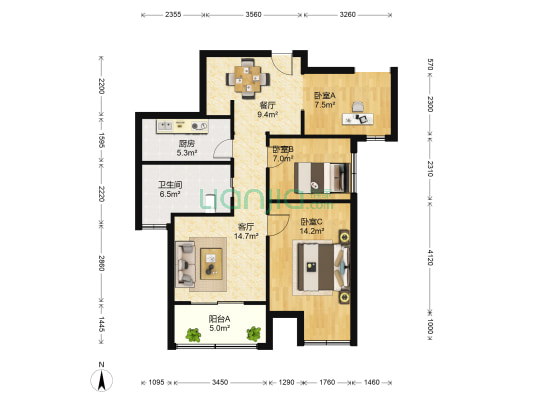 万源城尚郡 3室2厅1卫 87平方