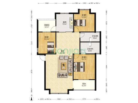西藏地质花园 3室1厅2卫 133平方