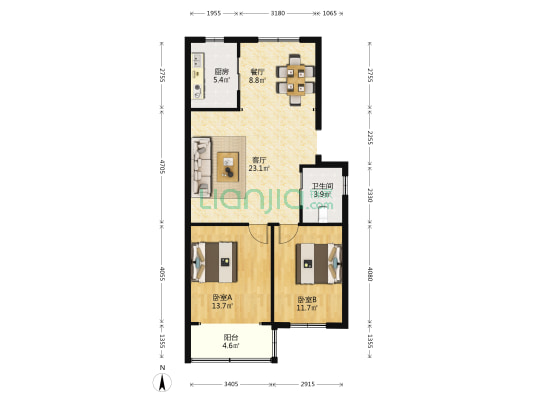 南塘公寓 2室2厅1卫 87平方
