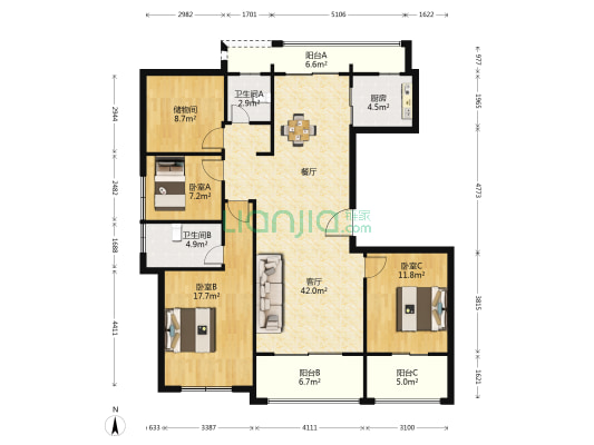 万固滨江越珑府 3室1厅2卫 141平方