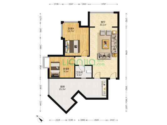 温哥华牡丹花园小区 2室1厅1卫 79平方