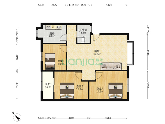 地勘路6号 3室1厅1卫 102平方